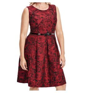 Women's Floral Jacquard Pleated Dress Classic Red